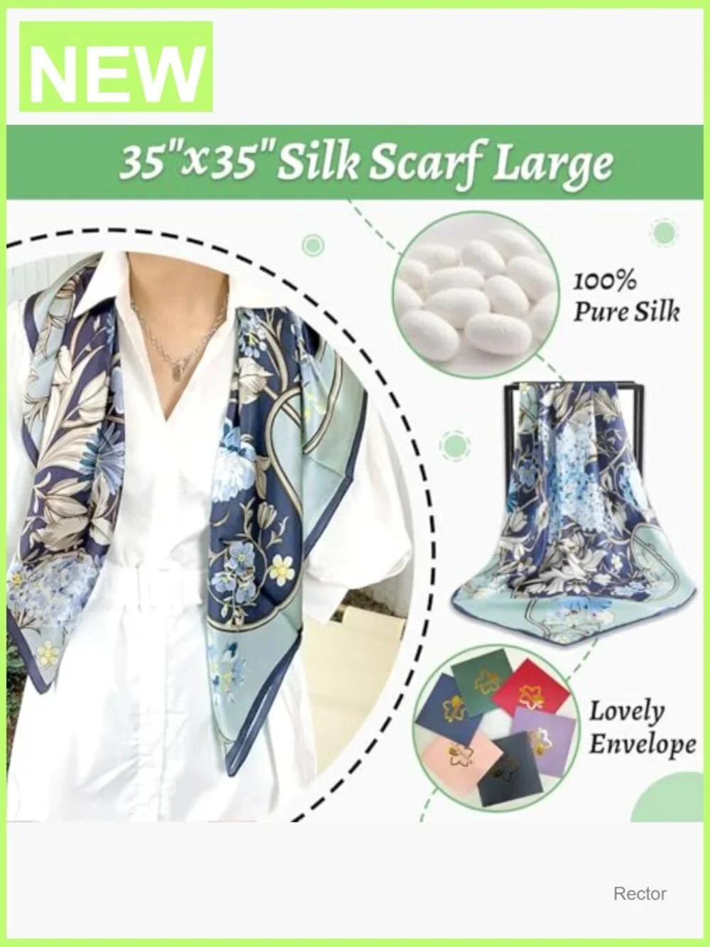 Large Square Silk Scarf for Hair Wrapping 35x35 Lightweight Bandana